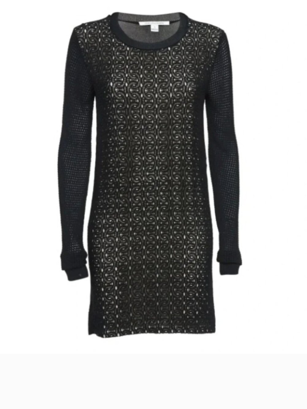 Diane Von Furstenberg Black Lace Sheath Dress NWOT Medium Long Sleeve Cocktail